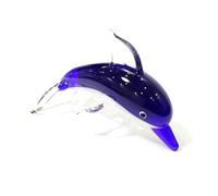 HXSCOO Dark Blue Murano Glass Dolphin Figurine Ornament Aquarium Supplies Home Table Decoration Collection Cute Sea Animal Small Statue
