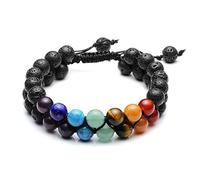 HXSCOO Double Layer 7 Chakra Bracelets for Women Men Vintage Indian Yoga Bracelet Chakra Pray Lava Stone Beads Bracelet Healing Jewelry (Color : Chakra Bracelet E)