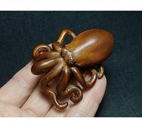 HXSCOO Japanese boxwood hand carved octopus fish Figure statue netsuke collectable Decoration gift