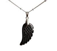 HXSCOO Natural Gemstone Angel Wings Choker Pendant Necklace (Color : Black Agate)