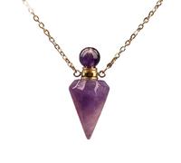 HXSCOO Women's Small Natural White Roses Quartz Pendulum Perfume Bottle Necklace Chakra Reiki Diffuser Pendant Jewelry Gift (Color : Amethyst Quartz Gold)
