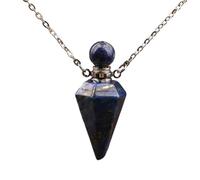 HXSCOO Women's Small Natural White Roses Quartz Pendulum Perfume Bottle Necklace Chakra Reiki Diffuser Pendant Jewelry Gift (Color : Lapis Silver)