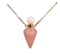 HXSCOO Women's Small Natural White Roses Quartz Pendulum Perfume Bottle Necklace Chakra Reiki Diffuser Pendant Jewelry Gift (Color : Pink Quartz Gold)