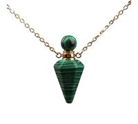 HXSCOO Women's Small Natural White Roses Quartz Pendulum Perfume Bottle Necklace Chakra Reiki Diffuser Pendant Jewelry Gift (Color : MalachiteJasperGold)