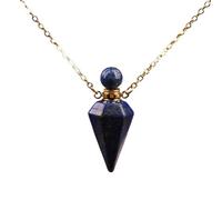 HXSCOO Women's Small Natural White Roses Quartz Pendulum Perfume Bottle Necklace Chakra Reiki Diffuser Pendant Jewelry Gift (Color : Lapis Gold)