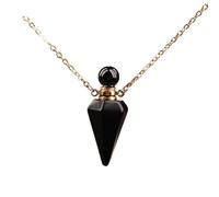 HXSCOO Women's Small Natural White Roses Quartz Pendulum Perfume Bottle Necklace Chakra Reiki Diffuser Pendant Jewelry Gift (Color : Black Agate Gold)