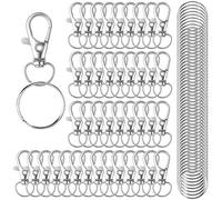 HXSEMAYIG 100PCS Keychain Hooks with Key Rings,.Metal Swivel Lobster Claw Clasps, for Keychain Clip Lanyard, Jewelry Making, Crafts (Silver)