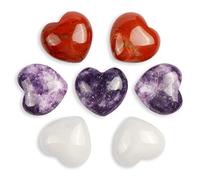 Hxswkk 7 PCS Lepidolite Crystal Heart Stone Purple Set 1.2" Crystals and Gemstones Chakra Crystals Set Worry Stone Crystal Gifts (3 Color)