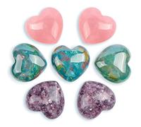 Hxswkk 7 Pcs Ocean Jasper Heart Stones Set Crystal Gifts 1.2" Fine Art Rose Quartz Heart Chakra Healing Crystals for kids Beginners Kit Reiki Palm Pocket Gemstones for Crafts (3 types)