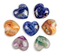 Hxswkk 7Pcs Sodalite Crystal Heart Stone Set Gifts Crazylace Agate Fluorite Heart Chakra Crystals Kit Reiki Palm Pocket Gemstone Healing Crystals (3 types)