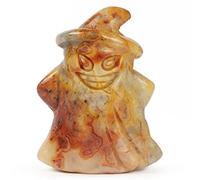 Hxswkk Crazy Lace Agate Crystal Witch Figurine Gift 1.5" Halloween Ornaments Reiki Witch Statue Stuff Healing Crystals Gemstone Sculpture for Office Home Halloween Decor Gifts