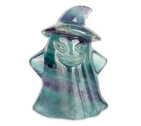 Hxswkk Rainbow Fluorite Crystal Witch Figurine Gift 2" Halloween Ornaments Reiki Witch Statue Stuff Healing Crystals Gemstone Sculpture for Office Home Halloween Decor Gifts