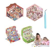 HXSYKJDM 4 Sets DIY 3D House Stickers, 3D Sticker Scene, 3D Miniature Scene Stickers with Tweezer, Multicolor, Plastic, Paper, Iron, Cartoon, Sticker Set, Sticker