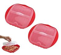HXSYKJDM Microwave Bacon Cooker 2 Pack - Red Bacon Crisper Tray with Splatter Cover, Fast & Crispy Bacons Grill for Microwave, Dishwasher Safe, 28x25x6cm