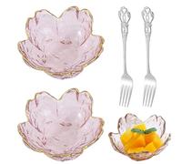 HXSYKJDM Pink Sakura Dip Bowls Set, 2Pcs Small Pink Sakura Sauce Dishes with Silver Tea Fork, Trinket Dish Glass Dip Bowls for Condiments Appetizer