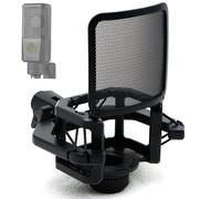 Hxszk Microphone Shock Mount with Filter Screen for Lewitt RAY/LCT 240 Pro/440 Pure & Most Square Mics - Anti-Vibration Mic Shock Mount, Pop Filter, Universal Clip (23.5-24.5mm Port, Black, 1-Pack)