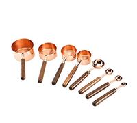 HXSZWJJ Household Kitchen Dining Bar Tools Walnut Wooden Handle Copper Plating Measuring Cups Spoon Tools Set (Color : Rose gold, Measuring Weight : Other)