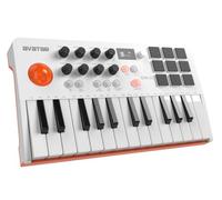 HXW 25 Keys MIDI Keyboard with 9 Backlit Battery Pads, OLED Display, Bluetooth Keyboard for iPad/iPhone/Mac and PC, Free Music Production Software, White