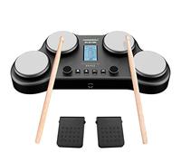 HXW PD405 Tabletop Electric Drum Set, With 163 Percussion Sounds, 4 Velocity-Sensitive Drum Pads, 2 Pedals and Drum Sticks Birthday Gift