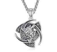 HXWZB Celtic Wolf Necklace Sterling Silver Wolf Celtic Triquetra Trinity Knot Nordic Celtic Jewellery for Men Women