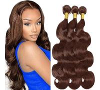 Hxxcoup Body Wave Human Hair Bundles Real Hair Extensions Real Hair Wefts 100% Unprocessed 8A Brazilian Remy Hair #4 Chocolate Brown for Women No Smell No Tangle 14 16 18 Inches