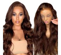 Hxxcoup Body Wave Human Hair Wig #4 Chocolate Brown 13 x 4 Lace Front Real Hair Wig Women's Glueless Wear and Go Blenched Knots with Baby Hair for Woman Minimal Smell 14 Inches / 35.5 cm