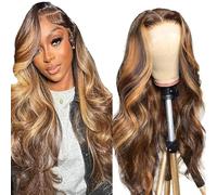 Hxxcoup Body Wave Human Hair Wig 5 x 5 Lace Front Real Hair Wig Black Wig Women's Glueless Wear and Go P427 Highlight Blonde Pre Plucked Hairline with Baby Hair for Woman No Smell 28 Inches (71 cm)