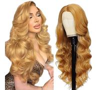 Hxxcoup Body Wave Human Hair Wig 5 x 5 Lace Front Real Hair Wig Black Wig Women's Glueless Wear and Go #27 Blonde Pre Plucked Hairline with Baby Hair for Woman No Smell 26 Inches