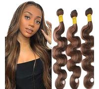 Hxxcoup Human Hair Bundles Human Hair Bundles Body Wave Natural Hair Extensions Process Brazilian Virgin Human Hair P430 High;ight Brown Brazilian Remy Hair 24 26 28 Inch