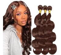 Hxxcoup Human Hair Bundles, Sew-in Bundles, Body Wave Real Hair Wefts for Sewing in, #4 Chocolate Brown Double Weft Extensions, 24 26 28 Inches with Minimal Smell, Minimal Tangle, 100 g/pc for Women