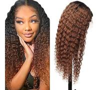 Hxxcoup Human Hair Wig Curly Wave Brown Real Hair Wig for Women Wigs 5 x 5 Lace Front 1B30 Real Hair 100% Unprocessed Brazilian Virgin Hair Glueless Wear and Go for Woman 24 Inches