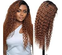 Hxxcoup Human Hair Wig Curly Wave Brown Real Hair Wig for Women Wigs 5 x 5 Lace Front 1B30 Real Hair 100% Unprocessed Brazilian Virgin Hair Glueless Wear and Go for Woman 56 cm