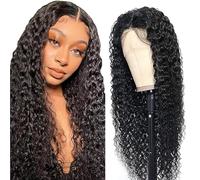 Hxxcoup Human Hair Wig Curly Wave Natural Black Real Hair Wig for Women Wigs 5 x 5 Lace Front Real Hair 100% Unprocessed Brazilian Virgin Hair Glueless Wear and Go for Woman 22 Inches