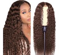 Hxxcoup Human Hair Wig Curly Wave Real Hair Wig for Women Wigs 5 x 5 Lace Front #4 Chocolate Real Hair 100% Unprocessed Brazilian Virgin Hair Glueless Wear and Go for Woman 24 Inches