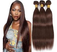 Hxxcoup Real Hair Wefts for Sewing in, Human Hair Bundles, Sew-in Bundles, Straight, #4 Chocolate Brown, Double Weft Extensions, 24 26 28 Inches with Minimal Smell, Minimal Tangle, 100 g/pc for Women