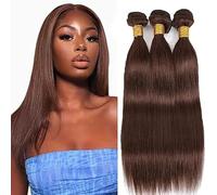 Hxxcoup Real Hair Wefts for Sewing in, Human Hair Bundles, Sew-in Bundles, Straight, #4 Chocolate Brown, Double Weft Extensions, 28 30 32 Inches with Minimal Smell, Minimal Tangle, 100 g/pc for Women