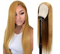 Hxxcoup Straight Human Hair Wig 5 x 5 Lace Front Real Hair Wig Black Wig Women's Glueless Wear and Go #27 Blonde Pre Plucked Hairline with Baby Hair for Woman No Smell 14 Inches