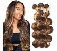Hxxcoup Wefts for Sewing Human Hair Bundles Sew-in Bundles Body Wave P4/27 Highlight Blonde Double Weft Extensions 28 30 32 Inches with Minimal Smell Minimal Tangle, 100 g/pc for Women