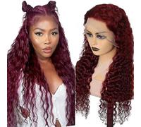 Hxxcoup Wig Woman Hair Natural Human Deep Wave Wig Red Glueless Wig Deep Wave Wig Lace Front Wig 13X1 Human Hair Wig 99J Burgundy Red Wig Natural Brazilian Human for Woman 22 Inch