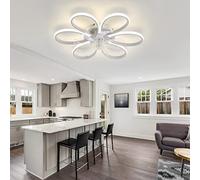 HXYSXHJUO 62CM Floral Ceiling Fan with Light and Remote Control DC Motor 6 Wind Speed LED Dimmable Timer for Bedroom Living Room Summer & Winter Reversible-White||B