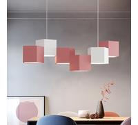 HXYSXHJUO Adjustable LED Pendant Light - Modern Square Chandelier for Dining Room Kitchen & Office Three-Color Options Stylish Hanging Lamp (Pink)