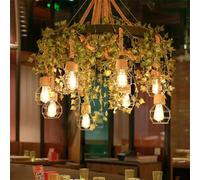 HXYSXHJUO American Retro Chandelier Industrial Style Creativity Hemp Rope Music Restaurant Bar Coffee Shop Milk Tea Clothing Store Green Plants LED Decoration Pendant ht (A 8 hts)