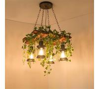 HXYSXHJUO American Retro Chandelier LED Industrial Style Creativity Music Restaurant Bar Coffee Shop Milk Tea Clothing Store Green Plants Decoration Atmosphere Pendant ht (Q 4 hts)