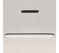 HXYSXHJUO Led Long Strip Chandelier Ring Shape Metal Pendant Light, Modern Simple Adjustable Height Hanging Dining Room Bar Kitchen Island Living Ceiling Lights,Black-90cm,3 color