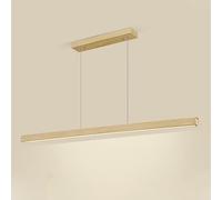 HXYSXHJUO Ultra-Thin Linear Pendant Light for Dining Room, Modern Metal Strip LED Chandelier with Wood Grain Finish, Nordic Minimalist Hanging Lamp Kitchen Island and Areas(White Light,Walnut grain)