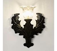 HXYSXHJUO Vintage Black Resin Wall Sconce, Creative Relief Design Decorative Mount Light Fixture with Glass Lampshade, Victorian Style Luxury Lamp for Living Room Bedroom Hallway Stairway(Small)