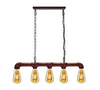 HXYSXHJUO Vintage Retro 80th Century Style Rustic Red Steampunk 5 Way Pipe Light Ceiling Pendant Chandelier Bulb Water Lighting Indoor for Kitchen, Pub, Bar, Café