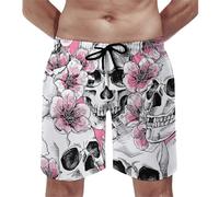 HXYWQA Men's Swimwear Board Shorts Skulls Cherry Flowers Blossom Beach Quick Dry Trunks