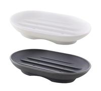 Hxyxbnhno Convenient Soap Dish Soap Tray Flexible Silicone Soap Holder with Anti Slip 2Pack (Grey + White)