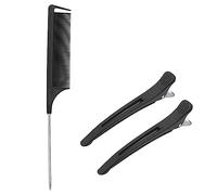 HY DOT Hair Comb - Rat Tail Fine Tooth Pin Sectioning Hairdressing Styling Cutting Parting Tails With Metail & 2 large Clips for Women Men Girls By, Black
